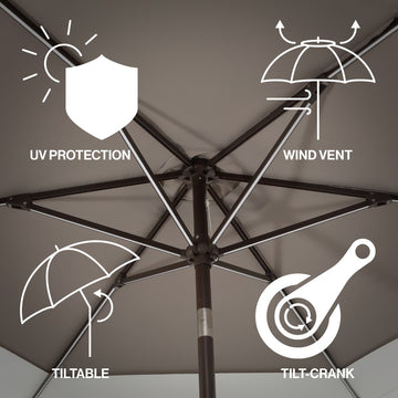 Spencer 9 ft. Classic Coastal 2-Tone Solar LED Market Patio Umbrella - JONATHAN Y